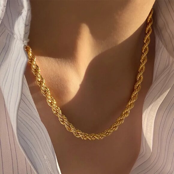 3/$35 18K Gold Plated Twist Rope Stainless Steel Necklace 5mm Jewelry Gift - Picture 4 of 7
